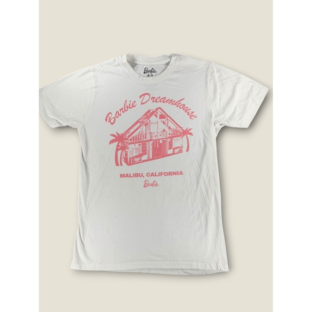 Barbie‎ Dreamhouse Malibu California Graphic T-Shirt White Pink Medium RN86947